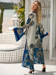 Europe Summer Beach Dresses Women Cardigan Stitch Suits Cocktail Sexy Boho Holiday Batwing Sleeve Silk Robe Kimono Kaftan 2023