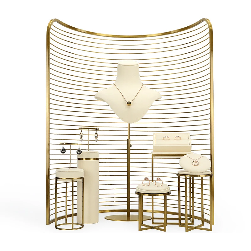 

Off-white Necklace Jewelry Display Rack Window Neck Display Microfiber Metal Ring Earrings Necklace Jewelry Display Rack