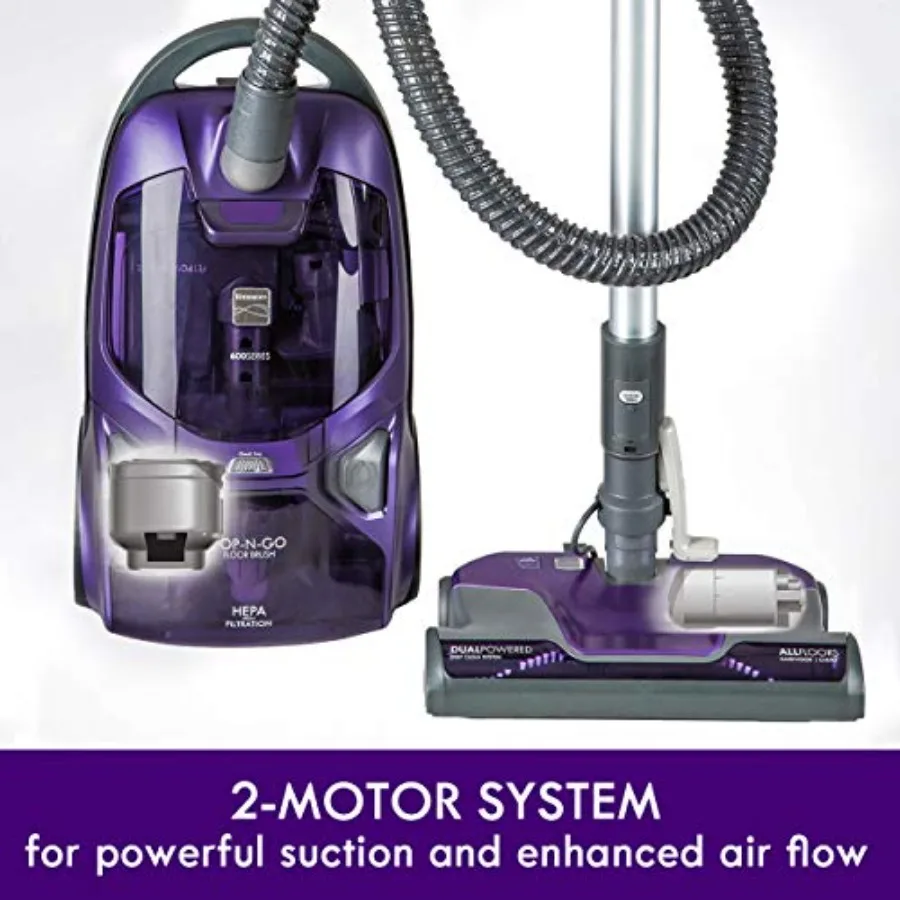 Pet-friendly canister vacuum for home use, aluminum wand, black, lightweight with dual motors and HEPA filtration