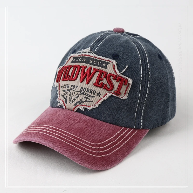 

Washed Denim Patchwork Retro Workwear Street Hip-Hop Spring and Summer Curved Brim Baseball Peaked Cap