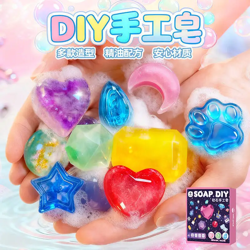 DIY Gem Shaped Soap Making Kit for Kids Handcraft Molding Set Creative Art Activity Toy Holiday Birthday Present for Girls
