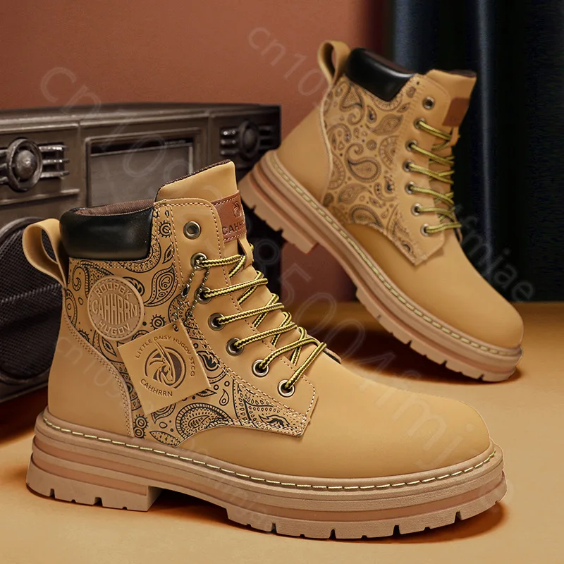 

Мужские осенние высокие желтые ботинки, рабочая одежда в пустыне, кожаные ботинки, водонепроницаемые мужские ботинки для походов на открытом воздухе, мотоботинки