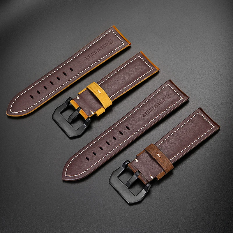 20mm 22mm Crazy Horse Leather Frosted Watch Band For Casio Swordfish MDV-106/107 EFR-303L/304 MDV106 Strap Bracelet Brown Khaki