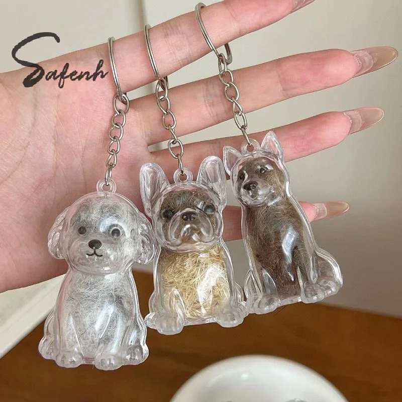 Porte-clés de rangement de poils de chien, mignon, Transparent, fourrure d'animal de compagnie, Capsule, sac pendentif, décor, Collection Souvenir, cadeau, bijoux commémoratifs