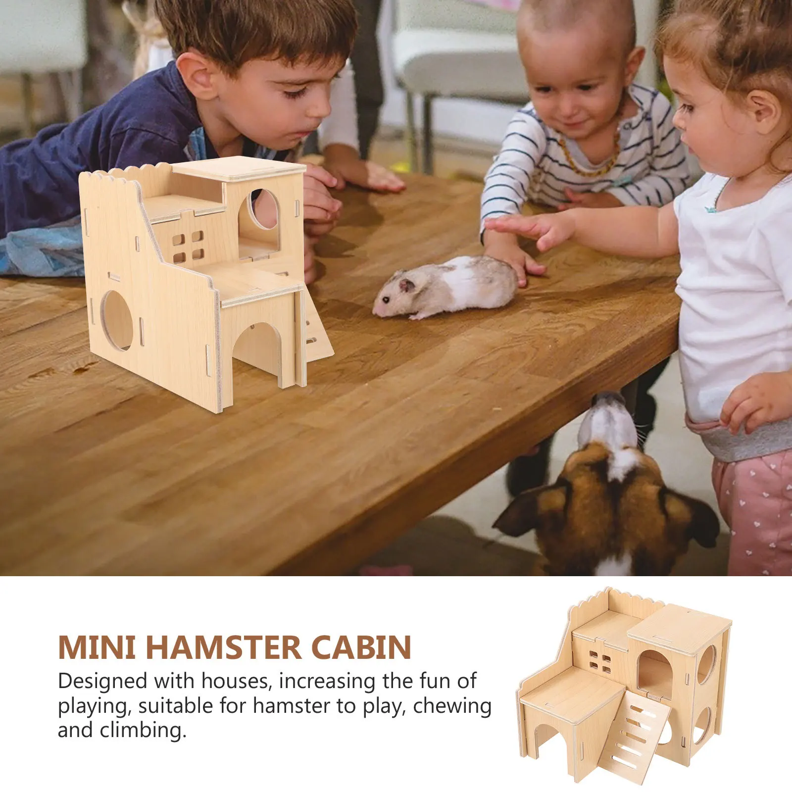 

Mini Wooden Hamster House Double-Layer Small Pet Hut Cage Decor Hamster Castle Playground Hideout for Hamsters Chinchilla