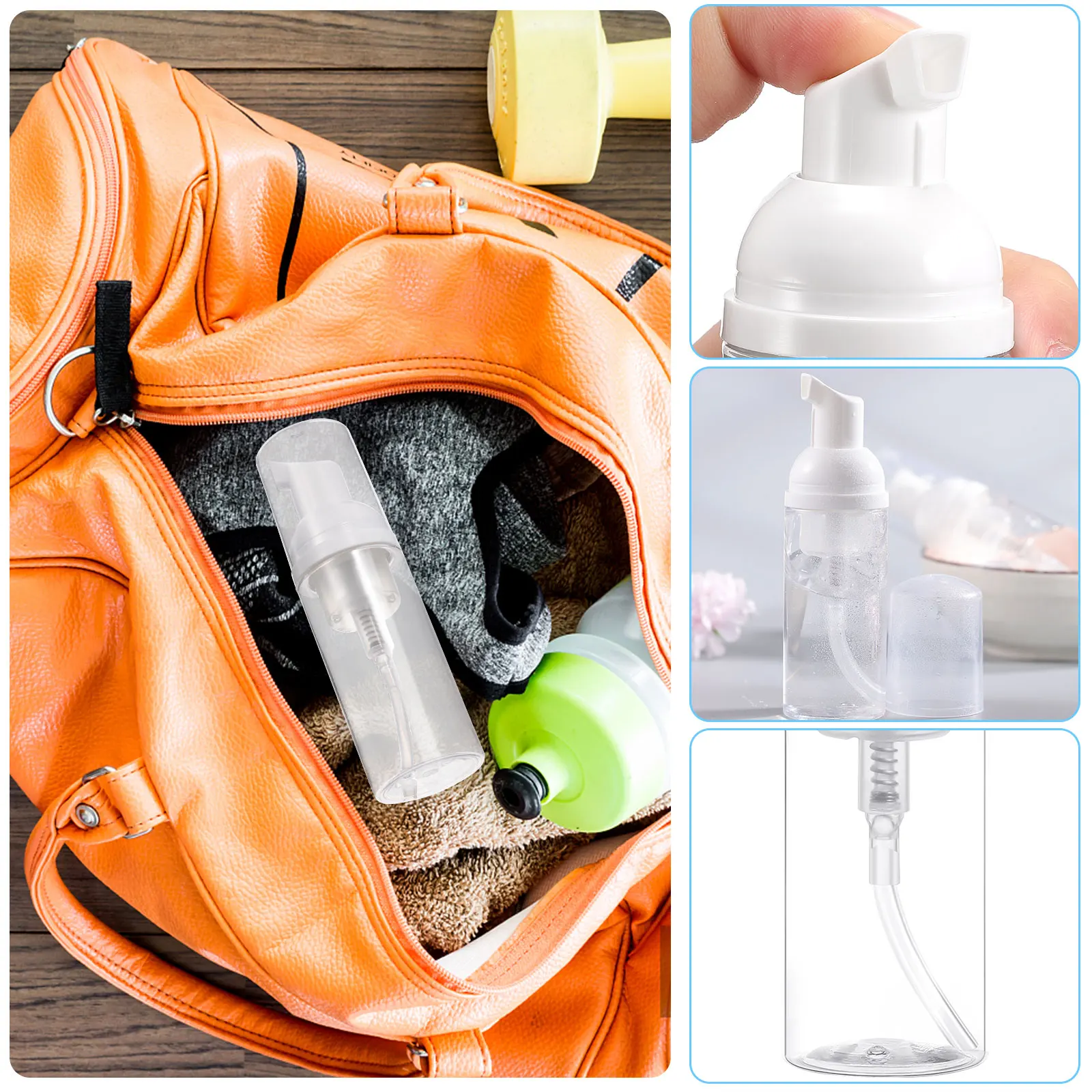 

2Pcs Plastic Bottles Portable Transparent Mini Travel Container Foaming Soap Pump Dispenser Liquid Bottle for Shampoo