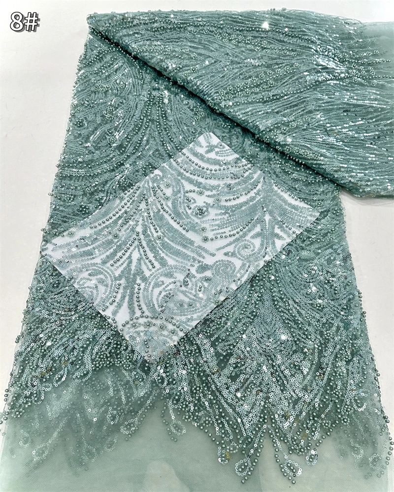 

Luxury African Beaded Lace Fabric with High-Quality Sequins for Nigerian Party Dress Sewing Material