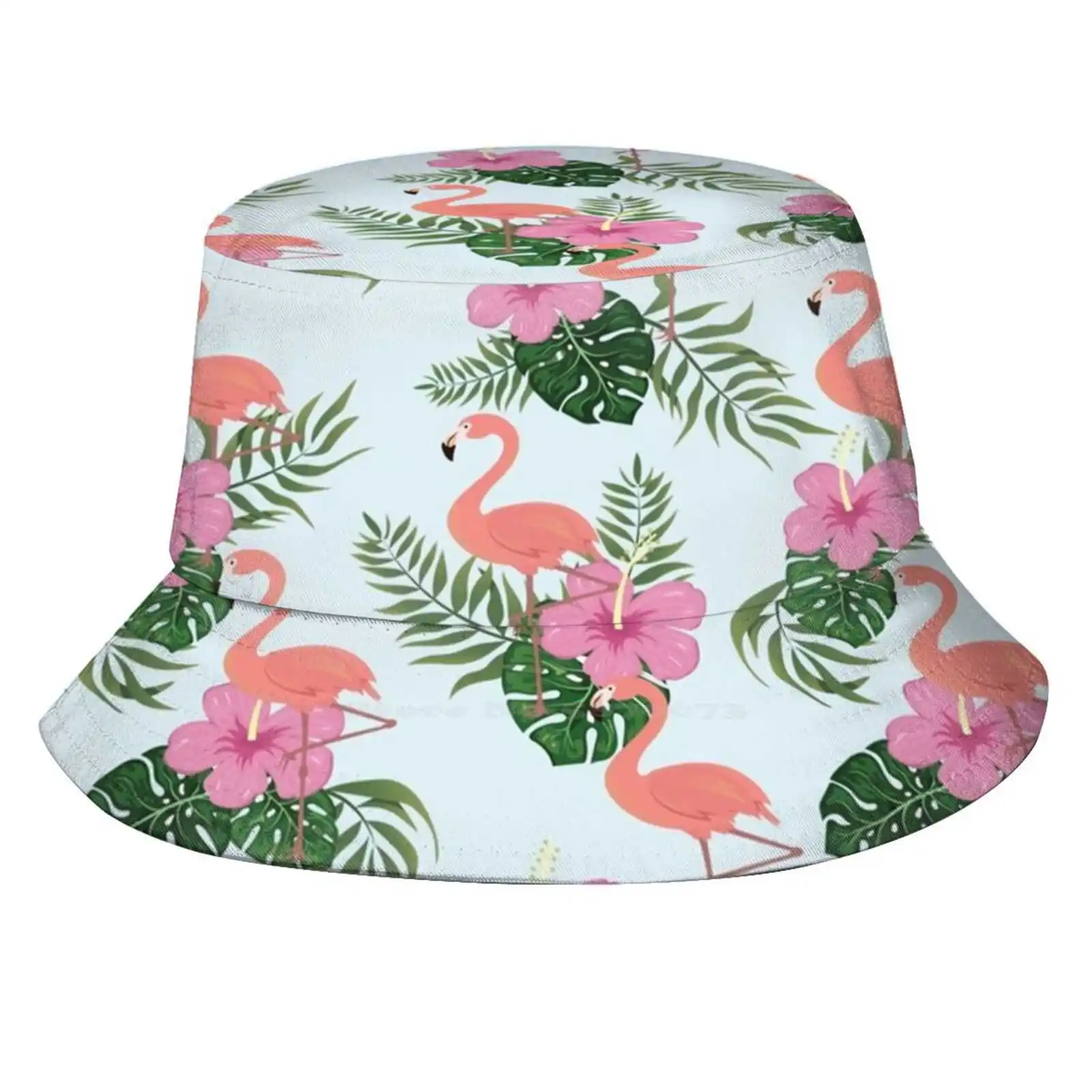 Flamingo Water Bird Waterbird With Flowers Flowers Pattern Korean Caps Funny Beach Bucket Hats Flamingos Water Bird Birds