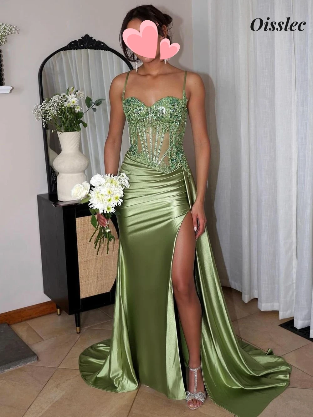 

Oisslec Dress Elegant Vintage Sexy Sweet Green Mermaid Lace Applique Customize Formal Occasion Prom Dress Evening Party Gowns