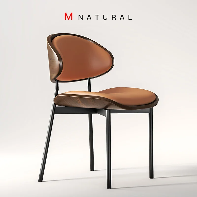 Kursi kulit melengkung kayu solid minimalis modern