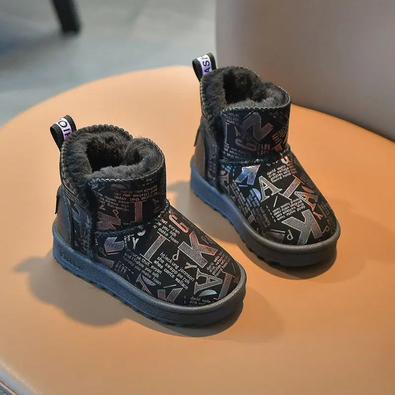 Kids Waterproof Snow Boots Winter Warm Fleece Lined Non Slip Short Boots for Boys Girls Fashion Casual Outdoor Shoes