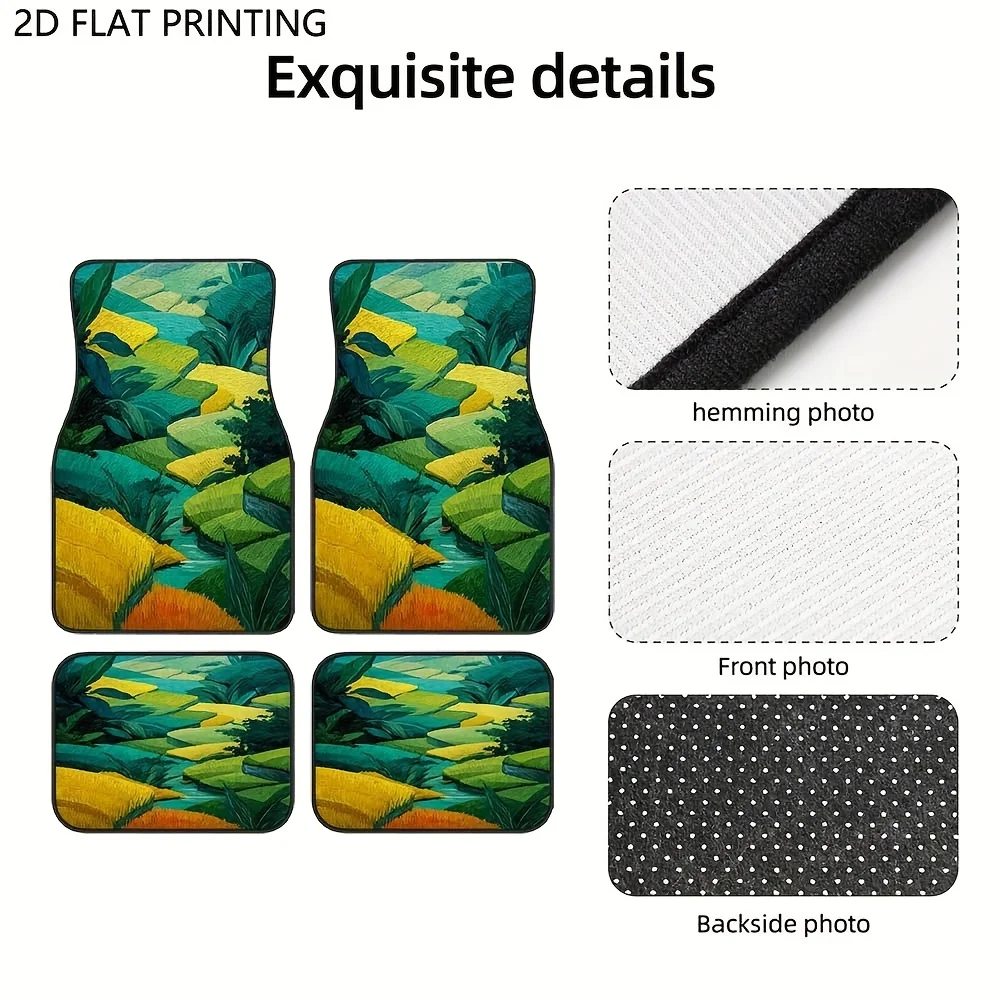 4pcs Abstract Fields Pattern Car Floor Mats - Durable, Non-Slip, Easy To Clean & Install, Universal Fit For Sedan, SUV, Truck, P