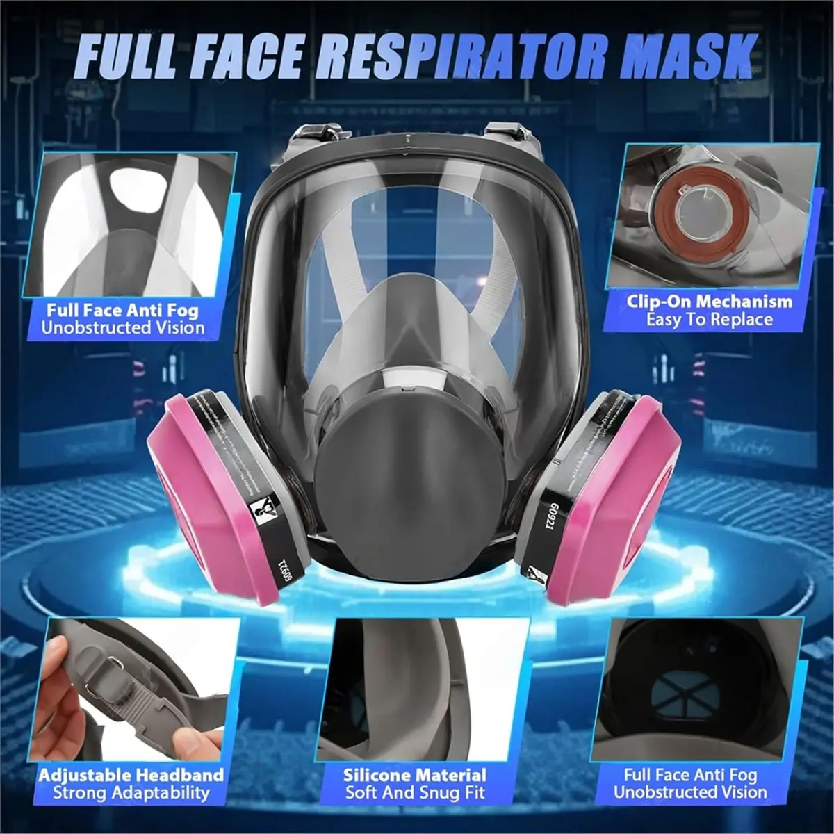 DT81 Model 6800 Filter Protective Mask with 2x60921 Filter Cartridge Gas Mask for Spray Painting Against Formaldehyde and So