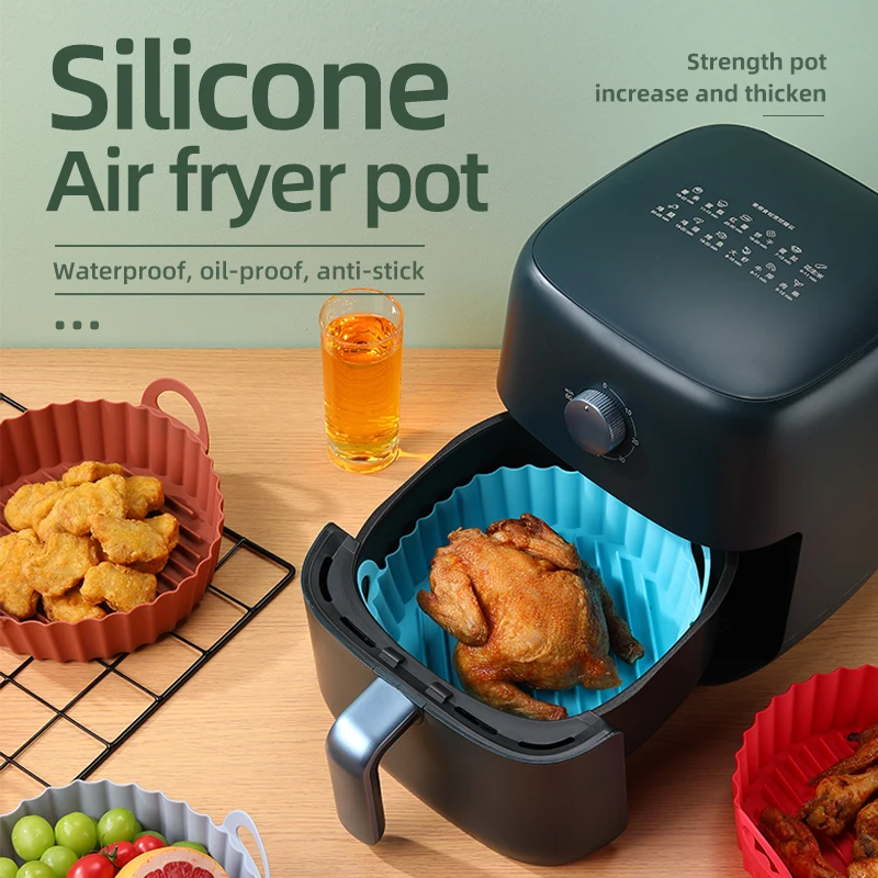 

Airfryer Silicone Pot Reusable Air Fryer Accessories Baking Basket Fried Chicken Pizza Pan Grill Pot Cake Cooking Kitchen Tools