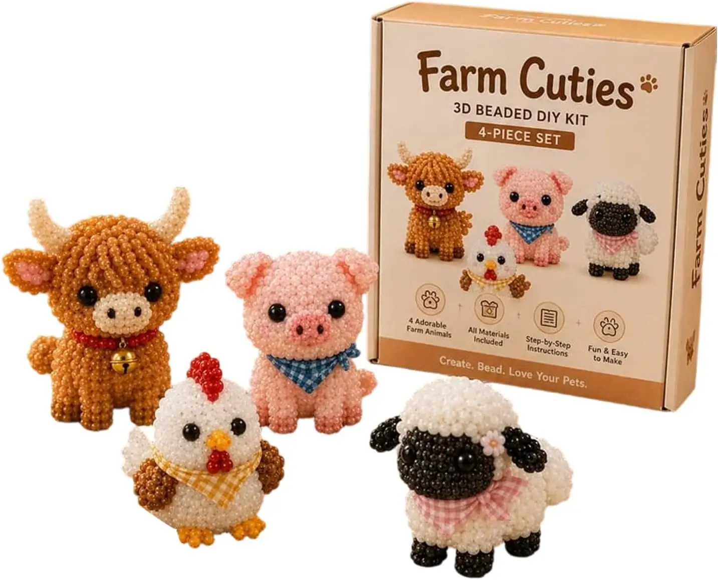 

3D Beaded Animal DIY Kit Easy Handmade Embroidery Beading Set Highland Cow Butterfly Owl Bead Craft Gift for Adults Teens