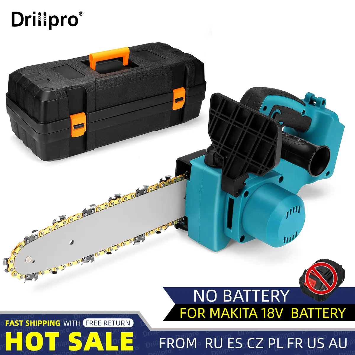 

Drillpro 21V 10Inch Portable Cordless Chain Saw Brushless Electric Chainsaw Wood Cutting Gardening Power Tool for Battery