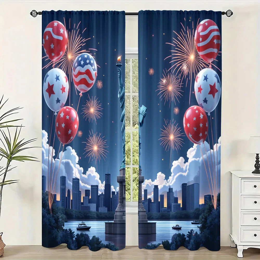 2pc,  Curtains 4th of July Independence Day Durable 100% Polyester Fabric,Without Electricity Birthday Party Perfect for bedroom