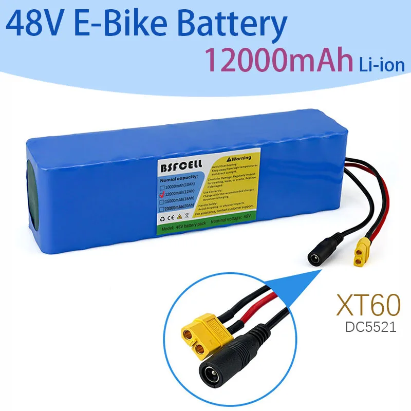 

High power 12000mAh XT60+DC5521 Connector and BMS 48V E-Bike Battery Li-ion Battery