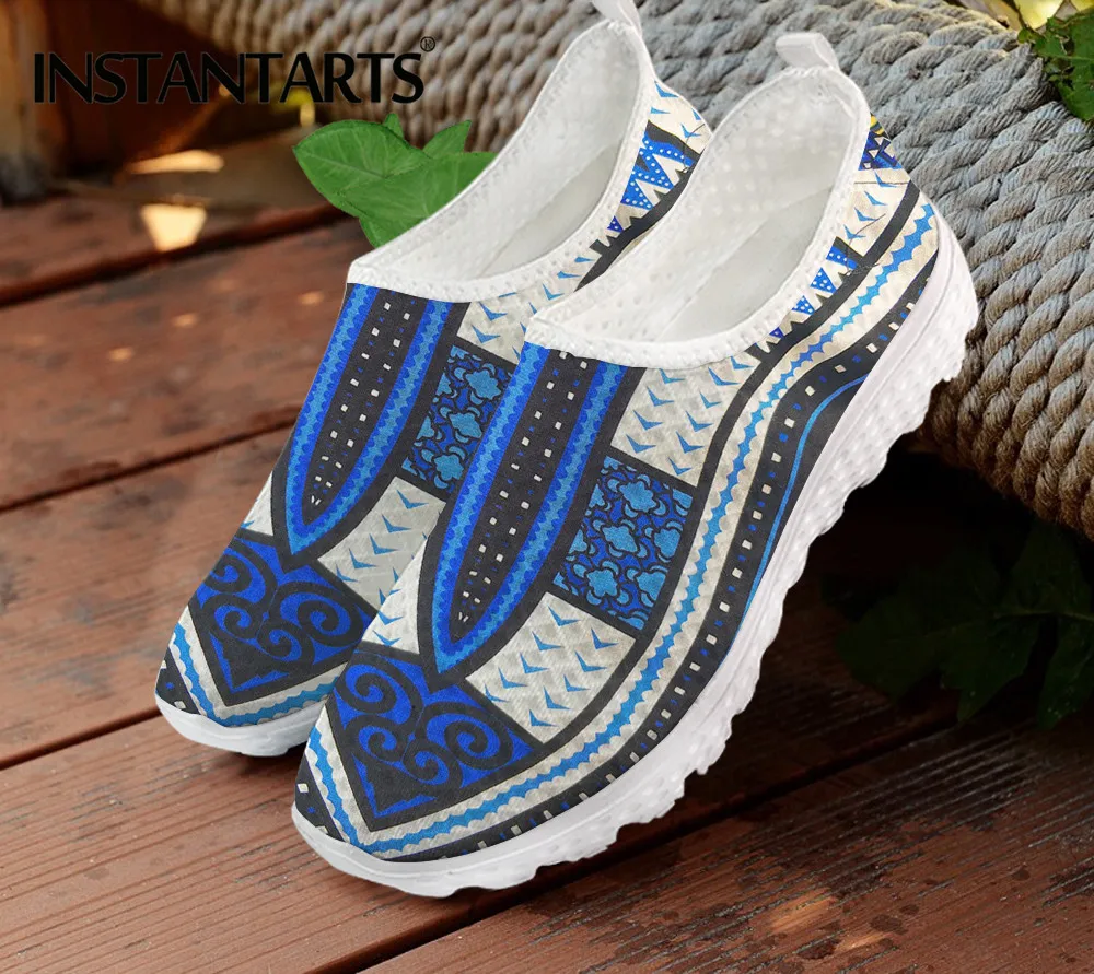 Hot Sale Women Flat Shoe African Tribal Fabric Printed Female Mesh Sneaker Breathable Walk Footwear Loafers Zapatos