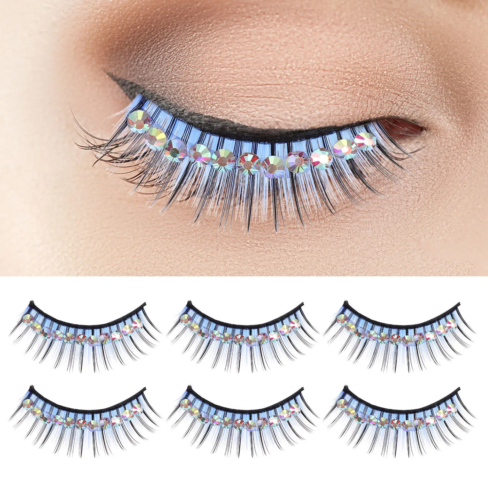 5Pairs False Eyelashes Diamond Exaggerated for Performance Party Cosplay Thick Flutter Dramatic Stage Fake Lashes