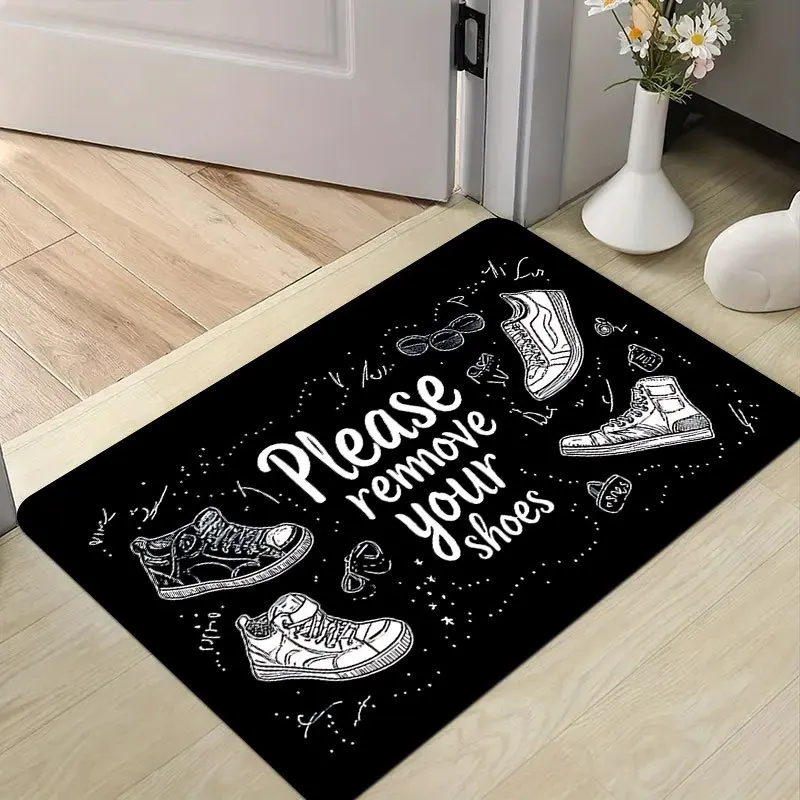 Please Remove Your Shoes Door Mat Carpet Mat Rug Home Chalk Drawing Shoe Pattern Non Slip Floor Mat Entryway Door Mat