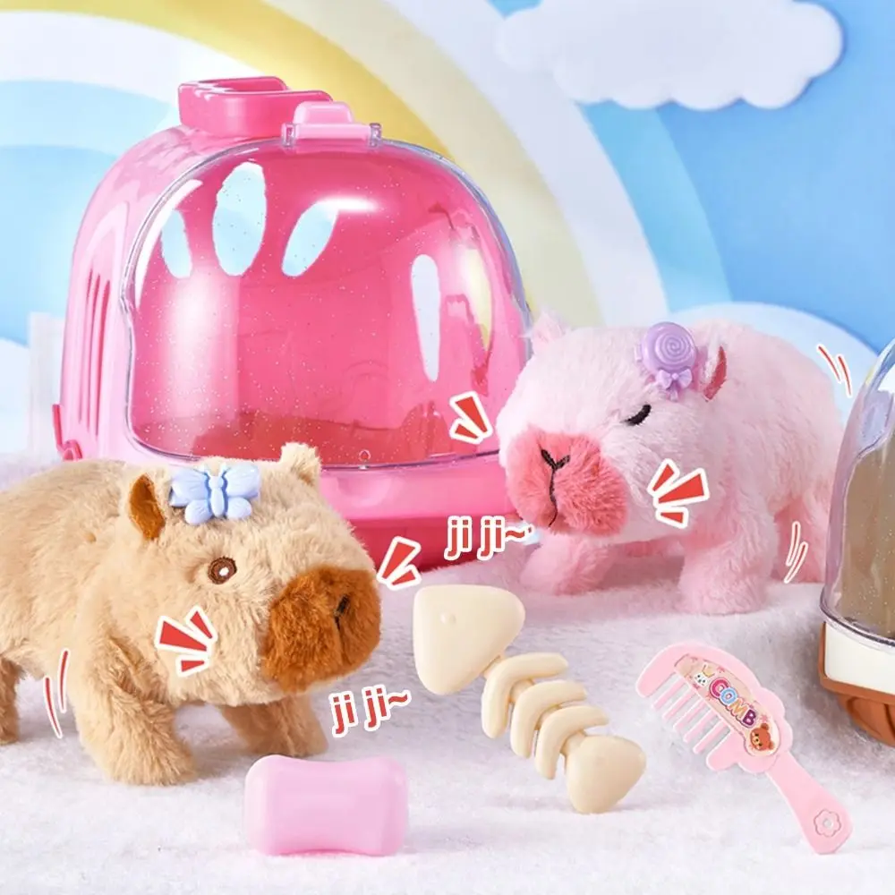 Rechargeable Electric Capybara Toy with Sound Cute Plush Capybara Figure Set Mouth Moving Interactive Capybara Walking Doll