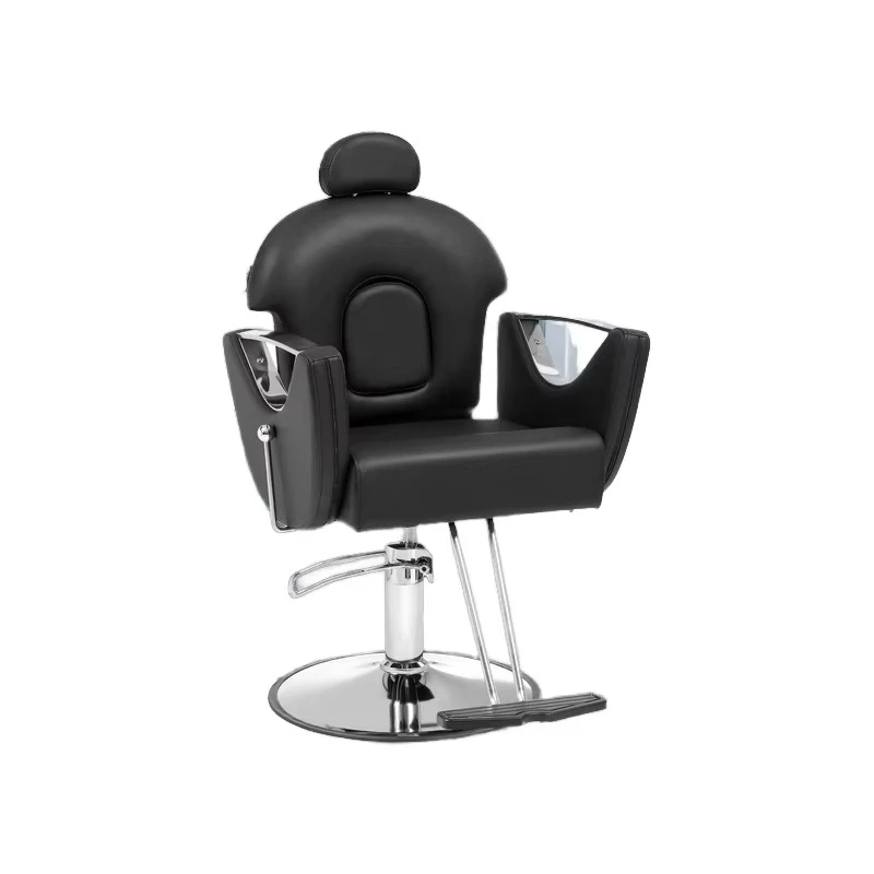 Professional Stainless Steel Barber Chair Black 360 Degree Rotating Commercial Furniture