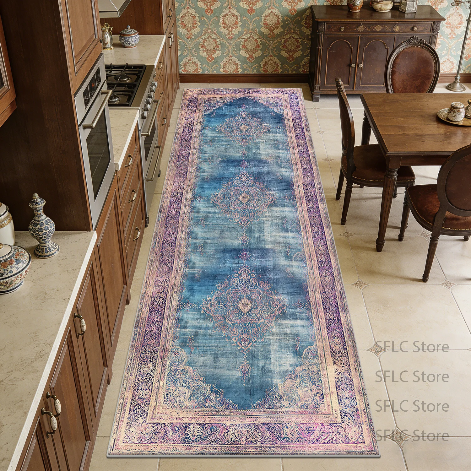 Persian Retro Easy Cleaning Kitchen Carpet Decoration Home Soft Non-slip Runner Rug Lint-free Foldable Long Corridor Floor Mats