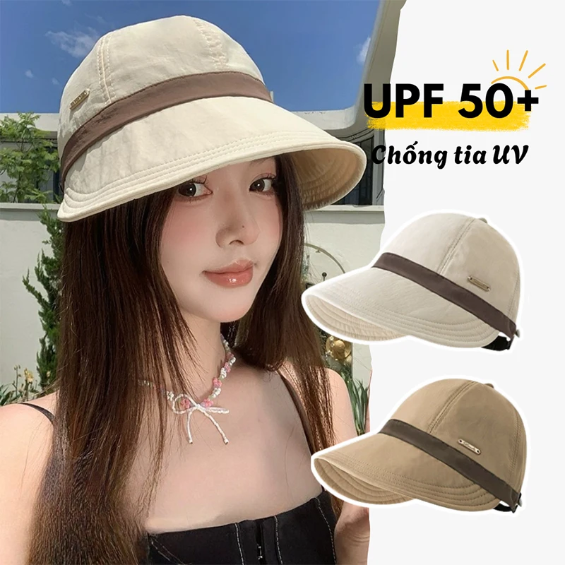 【IIOO】Women's Fisherman's Hat Adjustable Color-blocked Casual Versatile Wide Brim Duckbill Sun Protection Hat