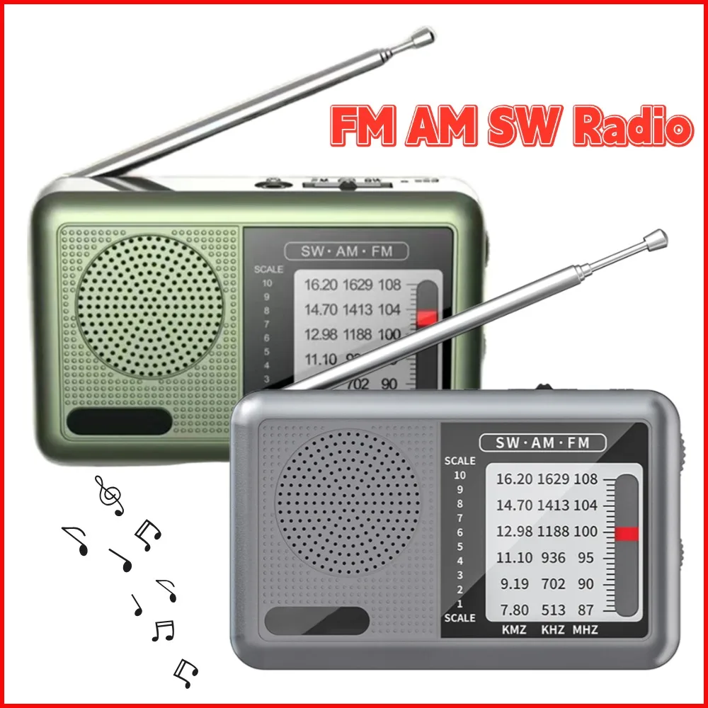 Pocket Mini Stereo Digital Portable Radio AM SW FM Radio with Earphone Multifunctional Radio for Seniors Elderly Indoor Outdoor