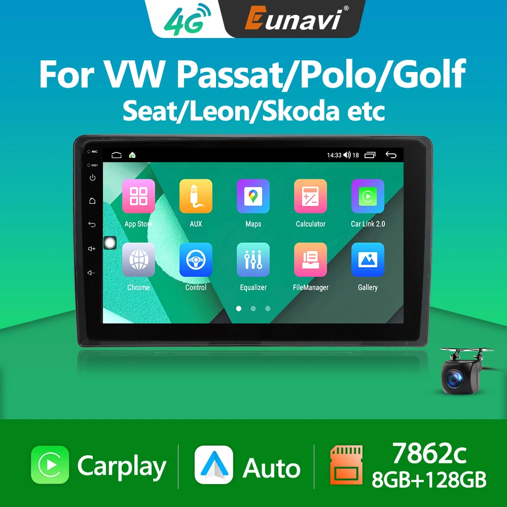 Eunavi 7862c Android Auto Radio For VW Polo Golf 5 6 Passat B6 B7 CC Jetta Caddy Touran Amarok Skoda Octavia Car Multimedia GPS