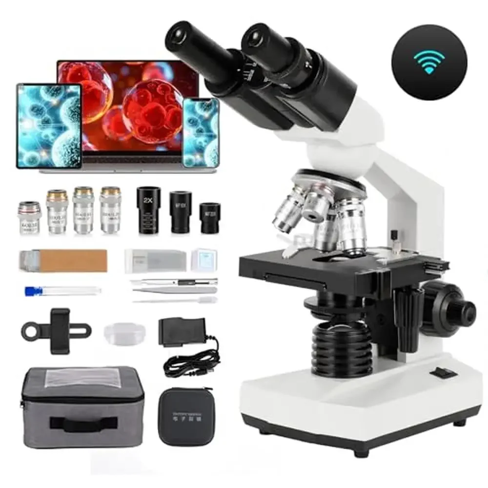 40X-5000X Binocular Compound Microscope Wide-Angle Eyepiece LED Light XY axis Double-Layer Stage Professional Microscope High