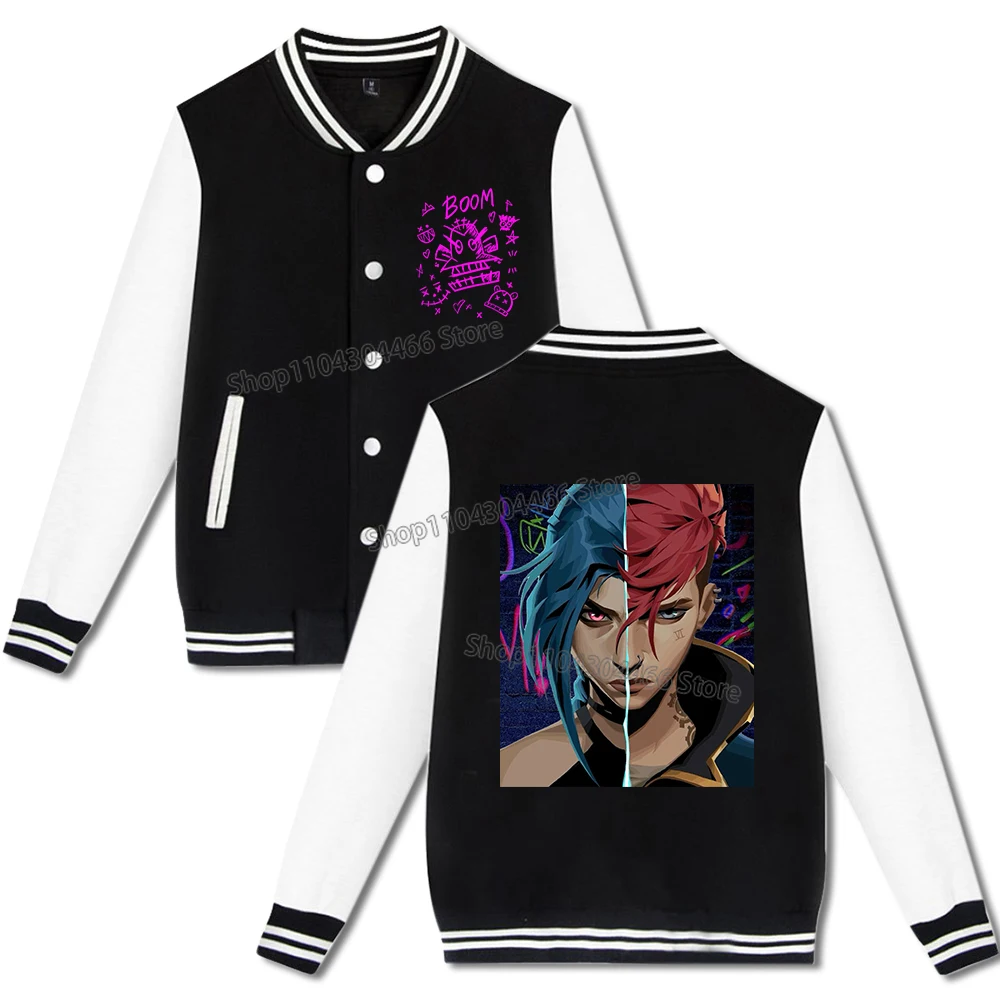 Arcane Jacket for Men,women Baseball Jackets Jinx Arcane VI Y2k Jacket Trendy Baseball Jersey School Uniform Streetwear Clothes