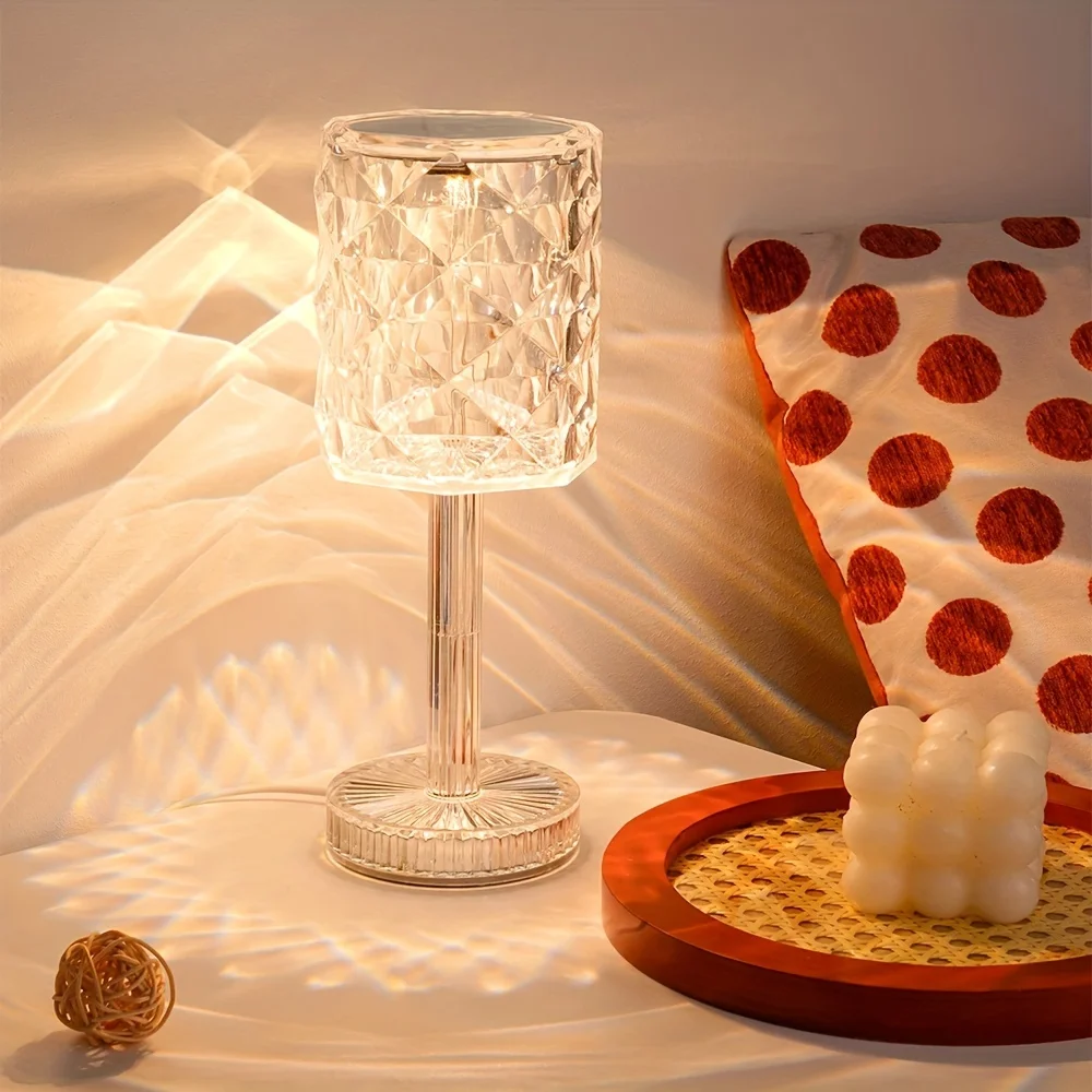 The 1PC Tri-color USB Plug Adjusts The Romantic Diamond Ambience 0f The Bedroom Desktop Decor Crystal Lamp