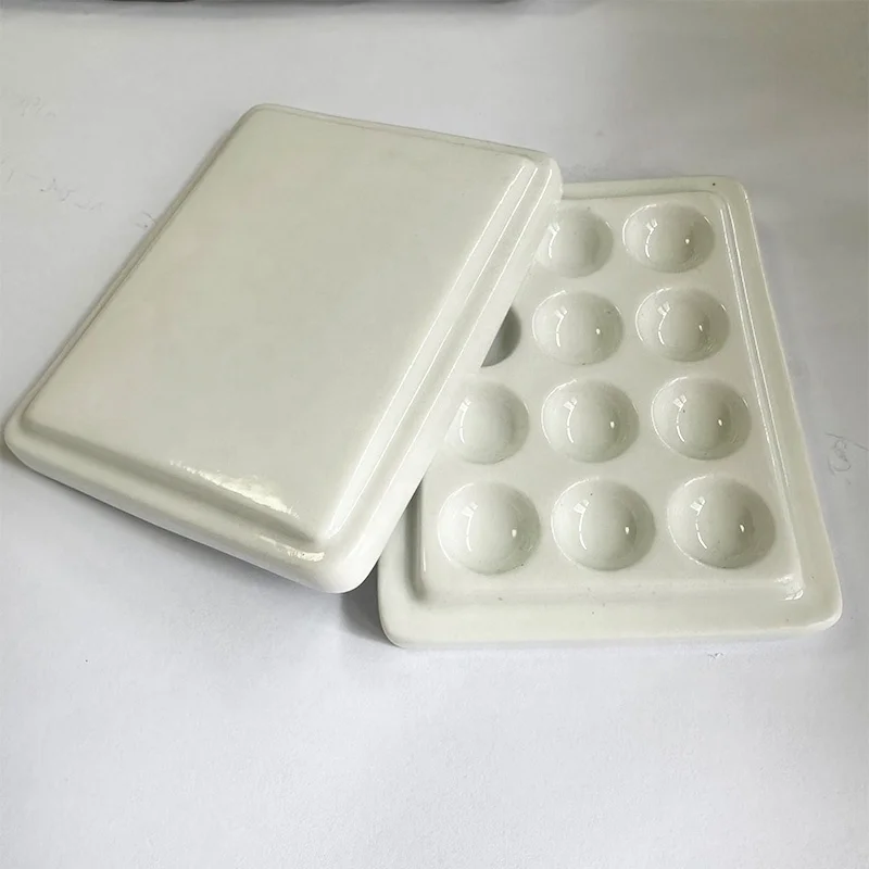 12 Holes Ceramic Palette with Cover Porcelain Mixing Watering Moisturizing Plate