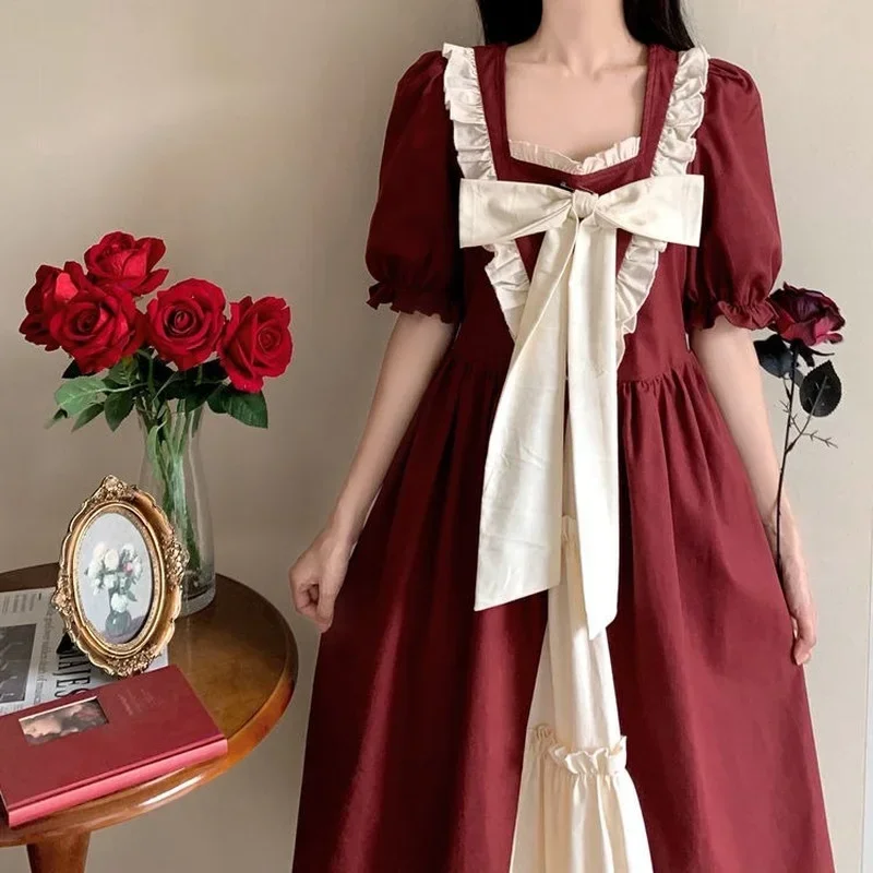 2025 New Sweet College Style Dress Women Student Puff Sleeves Japanese A-line Dress Girl Vintage Long Sleeve Dresses