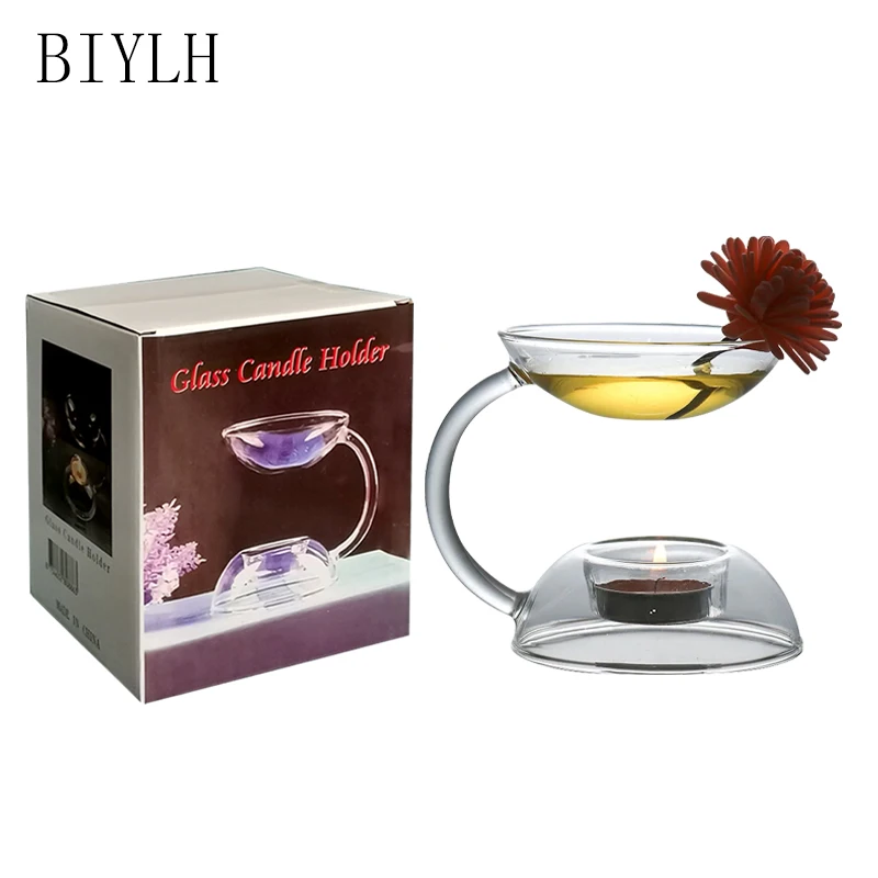 BIYLH Nordic Simplicity Glass Aromatherapy Stove Transparent Candle Holder Home Decoration Romantic Essential oil Incense Lamps