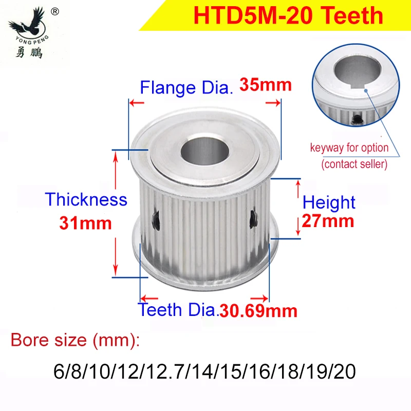 

High Quality HTD5M 20 Teeth Timing Pulley 20T ARC Tooth Fit for Belt Width 25mm of HTD 5M S5M Timing Belt CNC Machine