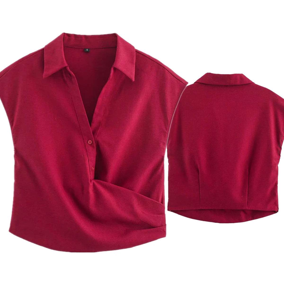 

Withered French Lazy Wine Red Short Sleeveless Shirt For Women Summer Blouse Cropped Top