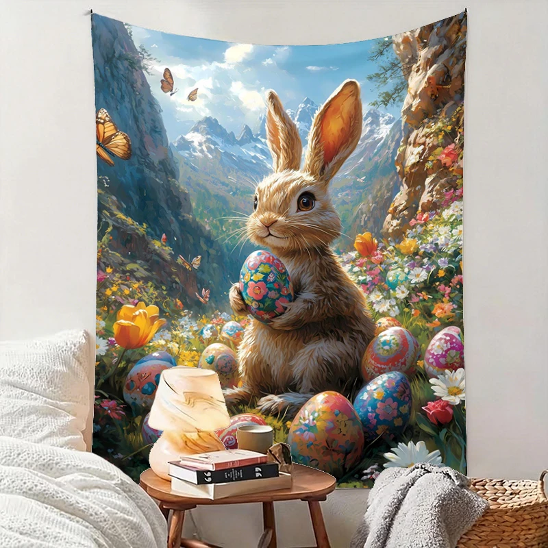 1PC Easter Rabbit Egg Art Print Backdrop Banner, Bedroom Living Room Photo Background, Polyester, Home Decor, Wall Art