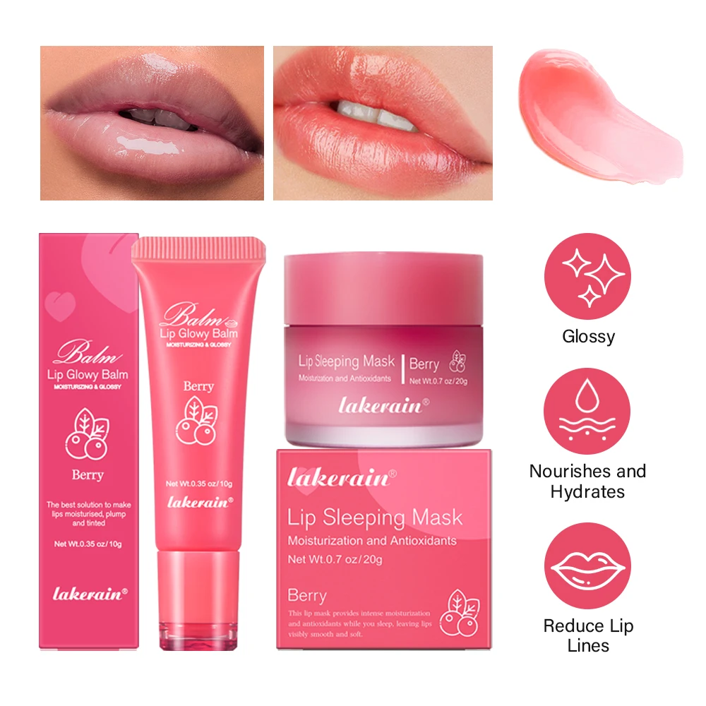 Peach Berry Lip Sleeping Mask Moisturizing Fruity Fragrance Nourishing Lip Balm Fade Lip Lines Lip Care Night Sleep Hydrated Set