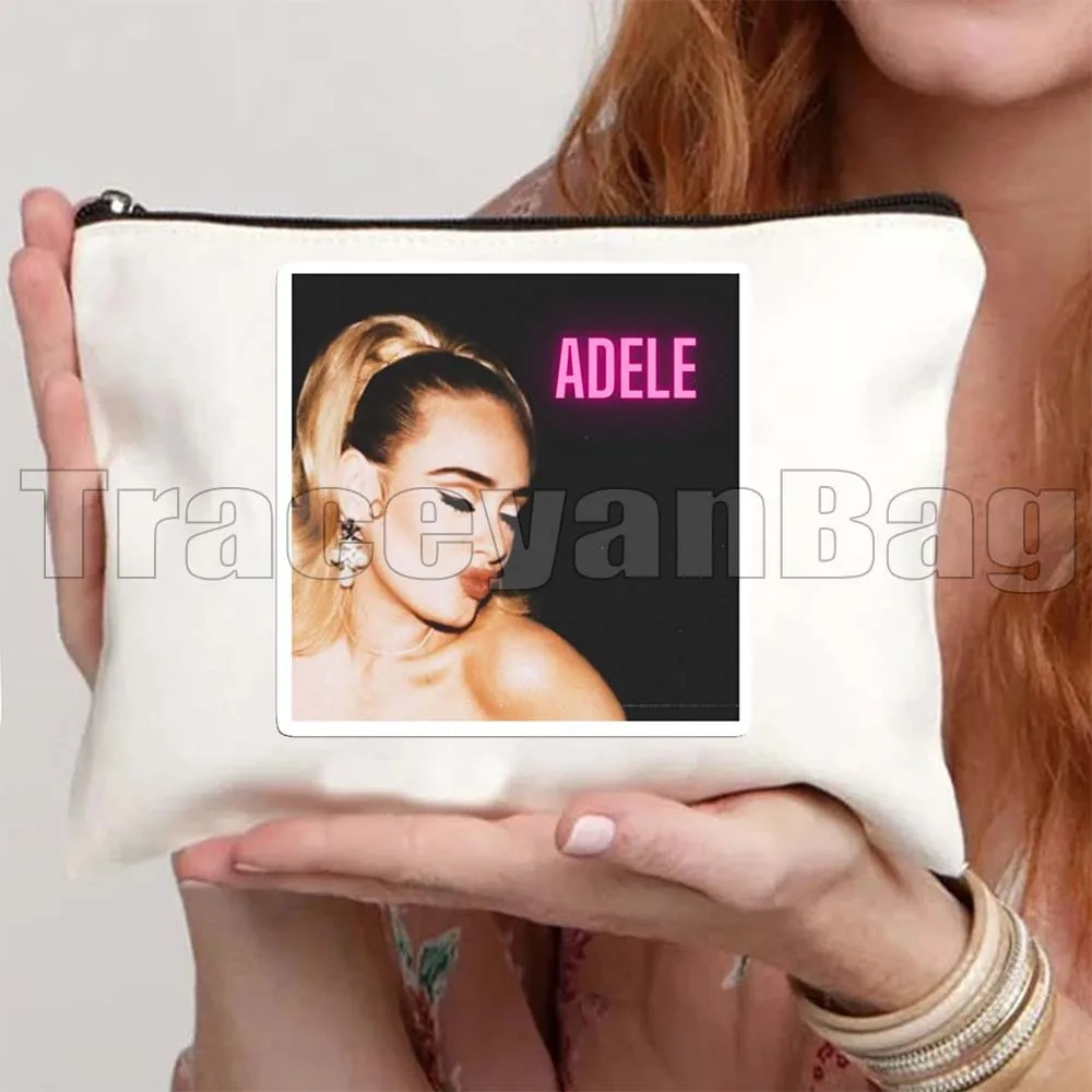 Hello It's Me Love Adele Music Singer Poster Fan Gifts Canvas Cosmetic Bag Makeup Toilet Storage Bag Pencil Case Zipper Pouch