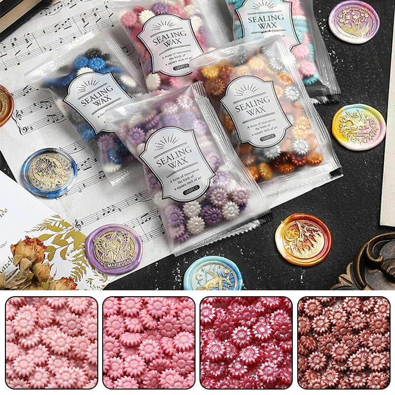 

100pcs/Bag Sunflower Shape Mix Color Wax Seal Octagonal Sealing Wax Beads Diy Stamp Scrapbook Wedding Invitation Envelope