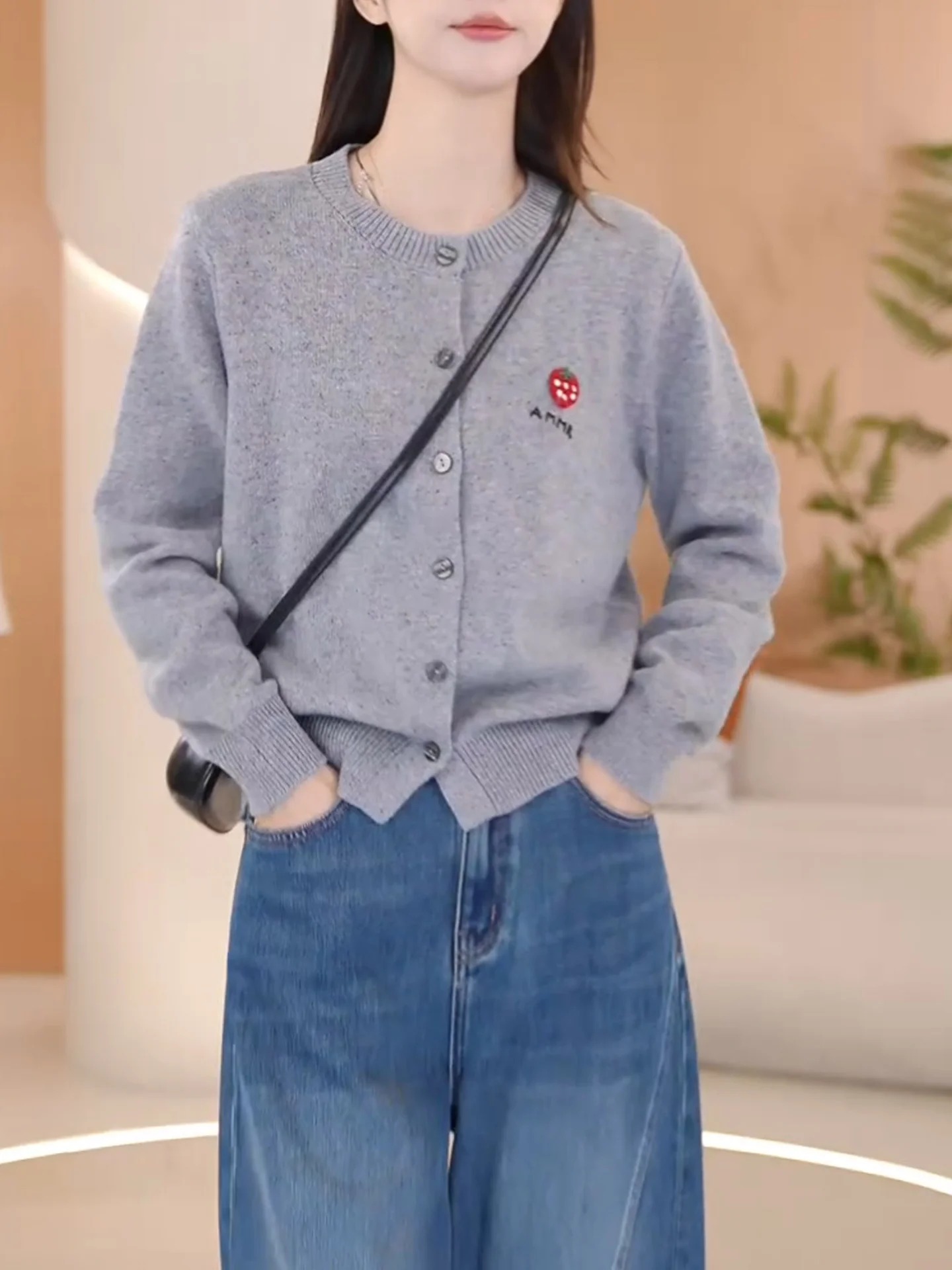 

Faionable Korean Sle Women's Knitted Open Cardigan round Ne plus Size Simple Top for Autumn Winter New Arrival