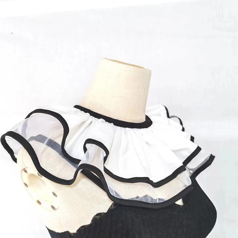 White Detachable Double Layered Ruffled Scarf False Collar Clown Neck Ruff Collar Lolita Cosplay Party Neckwear Accessories view 5