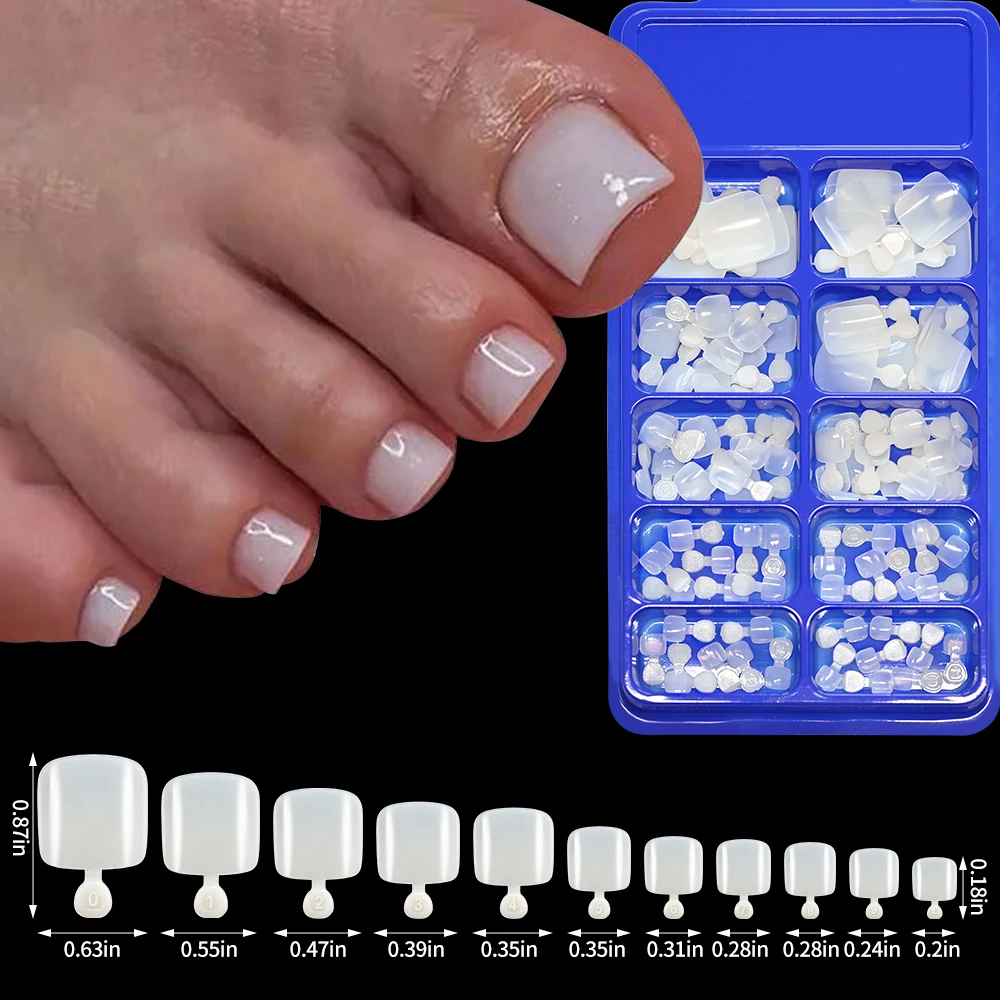 100Pcs Natural/Clear Short Square False Toenails Mixed Sizes Full Cover Fake Toenails Tips Press On Toes Women Toenails Decor*U&