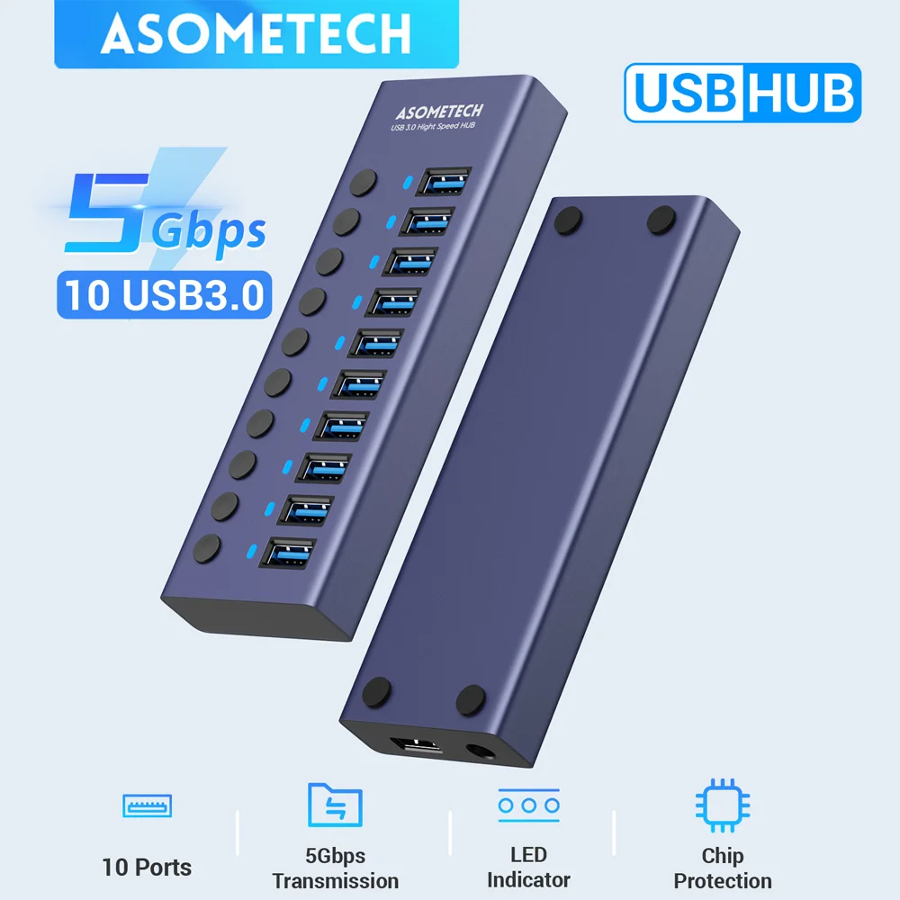 

10 портов USB 3.0 концентратор USB 3.0 Более USB шунт 5Gbps скорость + 60W 12V / 5A адаптер питания с несколькими расширениями, с переключателем, для ноутбуков ПК