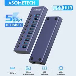 10 Port USB 3.0 Hub USB Hub 3.0 Multi USB Splitter 5Gbps Speed ​​+ 60W 12V/5A Power Adapter Multiple Expander with Switch for PC