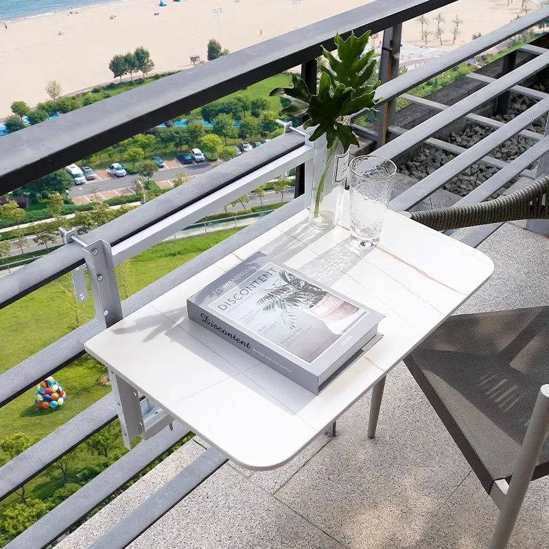 Balcony railing hanging table foldable lifting rock slab leisure table small bar table window sill outdoor terrace guardrail