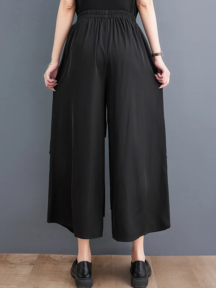 Irregular Patchwork Black Vintage High Waist Wide Leg Pants Women Loose Casual Ladies Trousers Fashion Streetwear Summer 2024